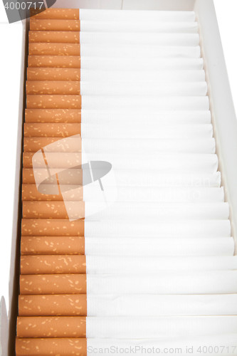 Image of various cigarettes closeup on a white