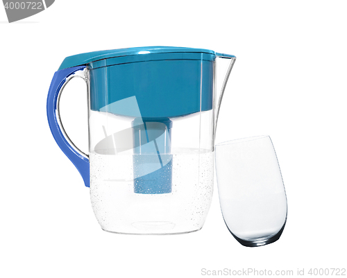 Image of water filter with glass isolated on white