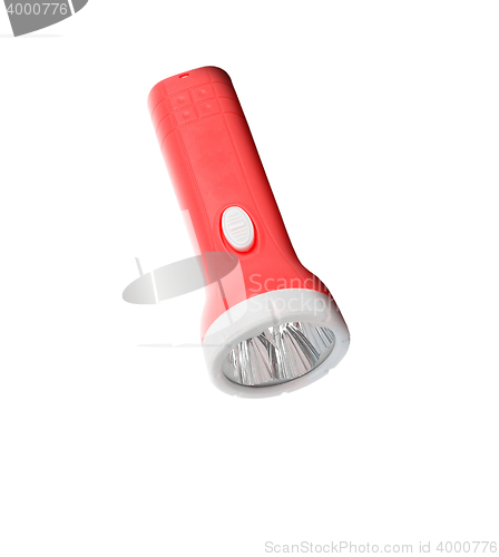 Image of red aluminum flashlight isolated on white