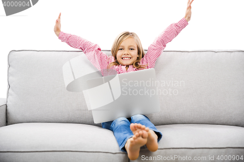 Image of Happy girl with a laptop