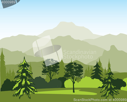 Image of Landscape with wood and mountain