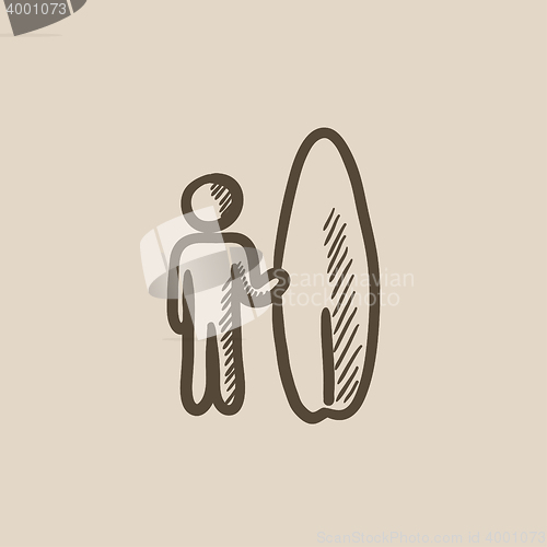 Image of Man with surfboard sketch icon.