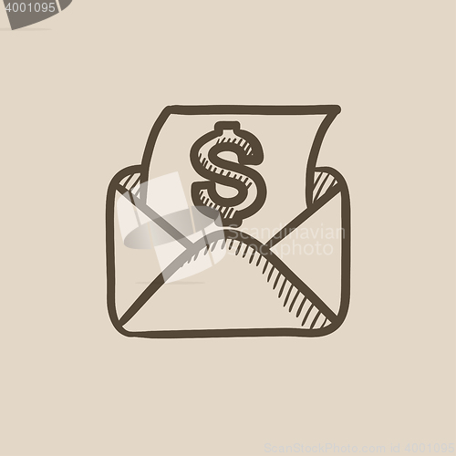 Image of Envelope mail with dollar sign sketch icon.