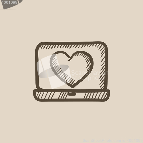Image of Laptop with heart symbol on screen sketch icon.