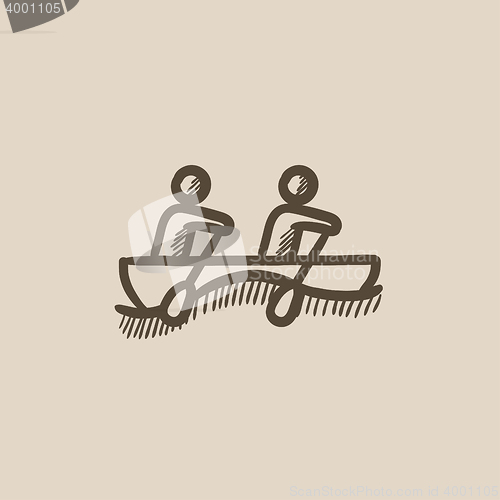 Image of Tourists sitting in boat sketch icon.