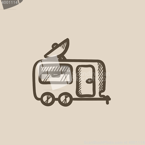 Image of Caravan with satellite dish sketch icon.