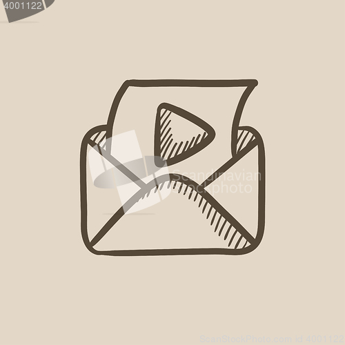 Image of Envelope mail with play button sketch icon.