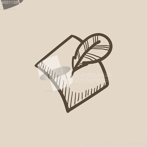 Image of Feather and document sketch icon.