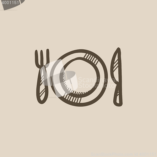 Image of Plate with cutlery sketch icon.