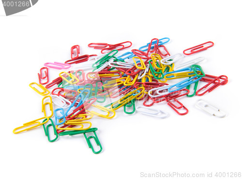 Image of colored paper clips isolated on white