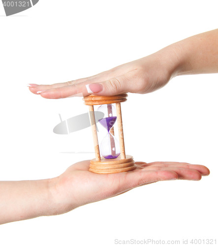 Image of man and woman hands holding Hour Glass