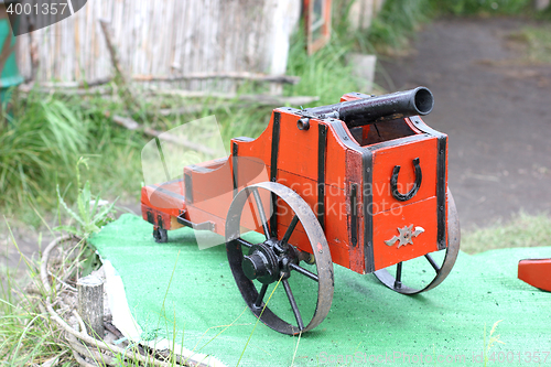 Image of Miniature antique vintage artillery gun.