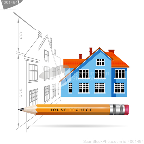 Image of House icon and drawing with a pencil