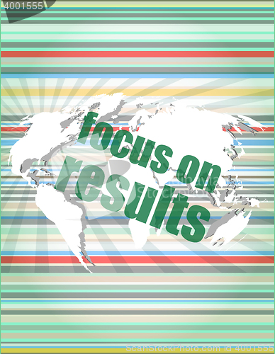 Image of Life style concept: words focus on results on digital touch screen vector quotation marks with thin line speech bubble. concept of citation, info, testimonials, notice, textbox. isolated on white back