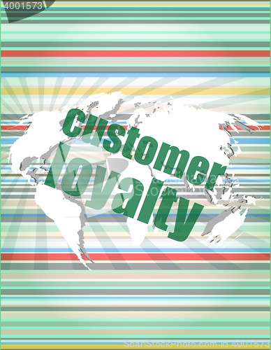 Image of Marketing concept: words Customer loyalty on digital screen vector quotation marks with thin line speech bubble. concept of citation, info, testimonials, notice, textbox. isolated on white background.