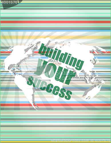 Image of building your success - digital touch screen interface vector quotation marks with thin line speech bubble. concept of citation, info, testimonials, notice, textbox. isolated on white background. flat