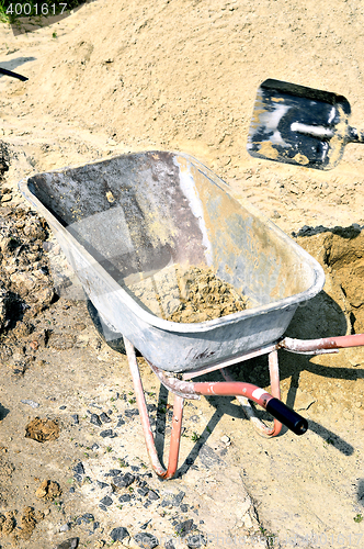 Image of Working ship shovel sand in the construction truck to transport