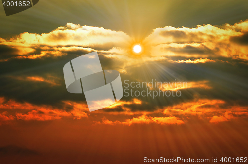 Image of Sunrise over the lake early in the morning with beautiful clouds