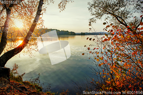 Image of Autumn sunset on the lake