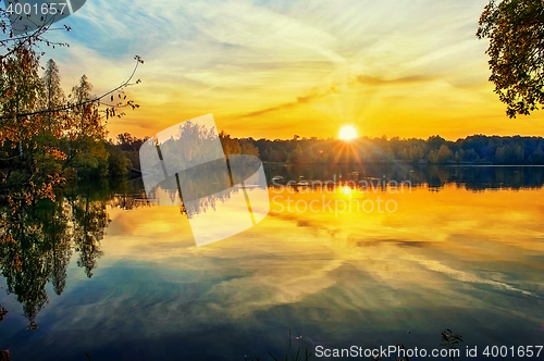 Image of Autumn sunset on the lake