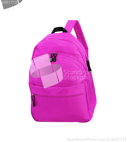 Image of pink school backpack isolated on white