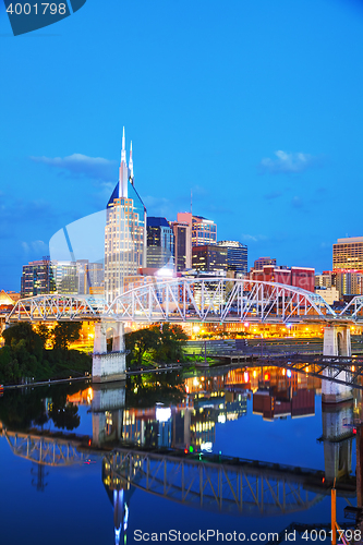 Image of Downtown Nashville cityscape in the evening