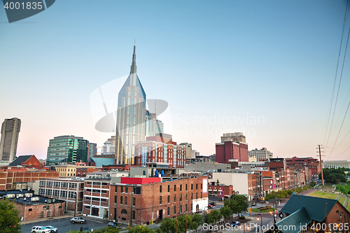 Image of Downtown Nashville cityscape in the evening