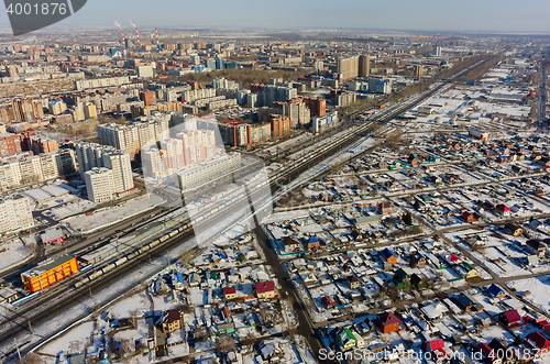 Image of Train between old and new districts of Tyumen city