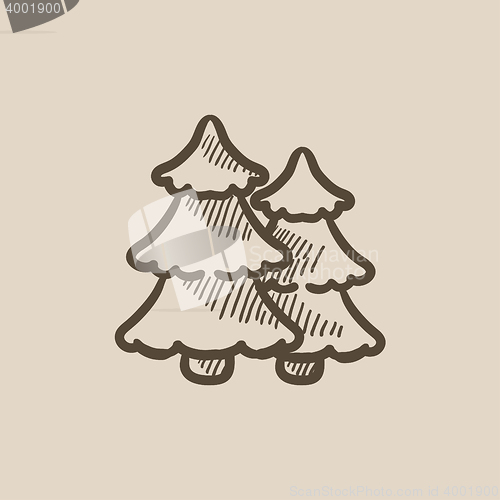 Image of Pine trees sketch icon.