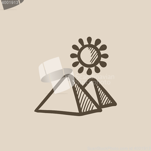 Image of Egyptian pyramids sketch icon.