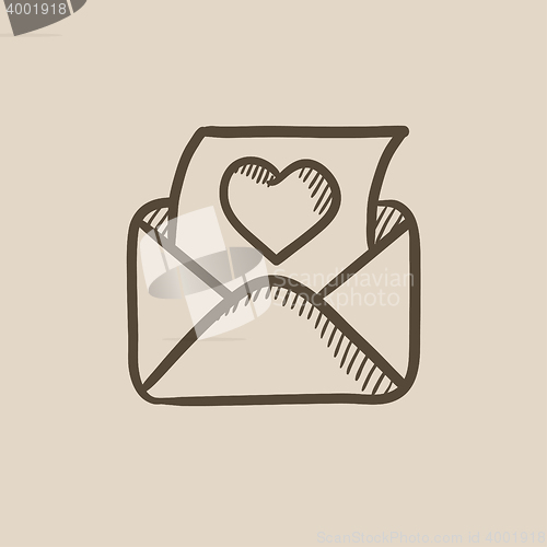 Image of Envelope mail with heart sketch icon.