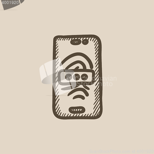 Image of Mobile phone scanning fingerprint sketch icon.