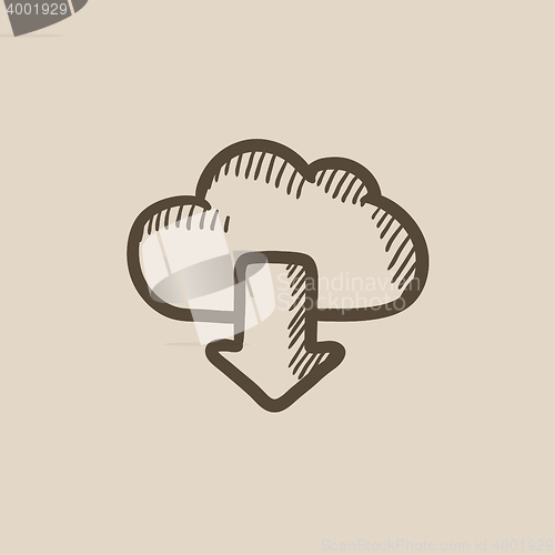 Image of Cloud with arrow down sketch icon.