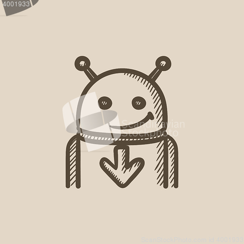 Image of Robot with arrow down sketch icon.