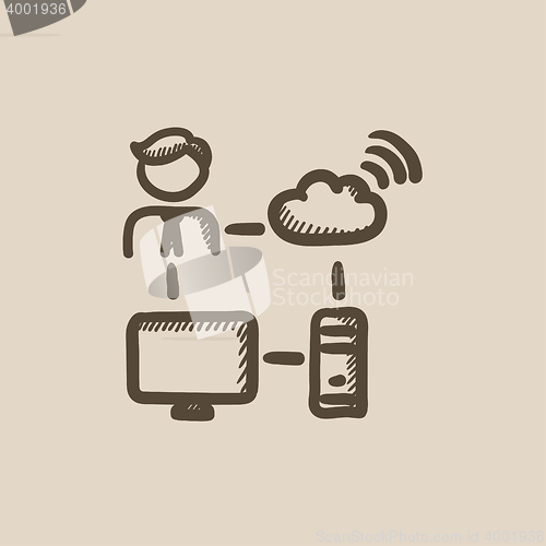 Image of Cloud computing sketch icon.