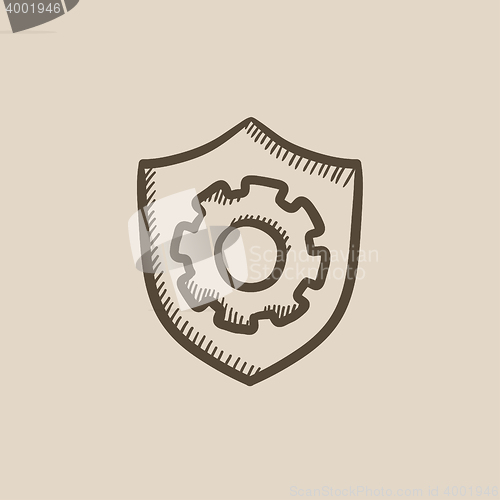 Image of Shield with gear sketch icon.