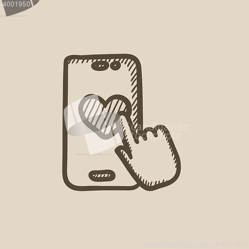 Image of Smartphone with heart sign sketch icon.