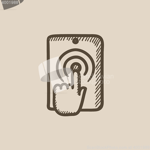 Image of Finger touching digital tablet sketch icon.