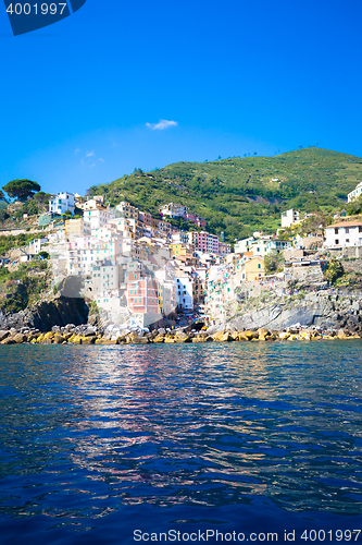 Image of Riomaggiore in Cinque Terre, Italy - Summer 2016 - view from the