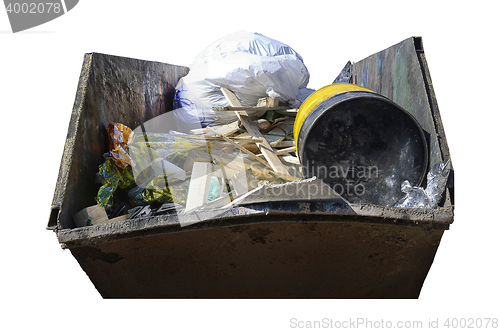 Image of Dumpster with industrial waste isolated on white background