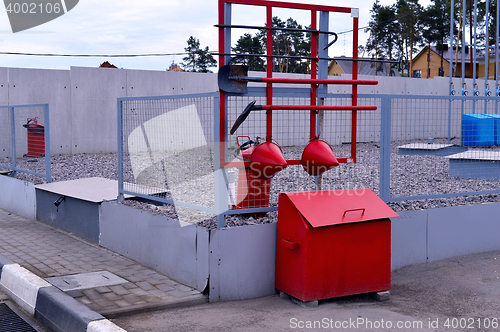 Image of  Fire Shield on the wall. Set primary fire extinguishing equipment.