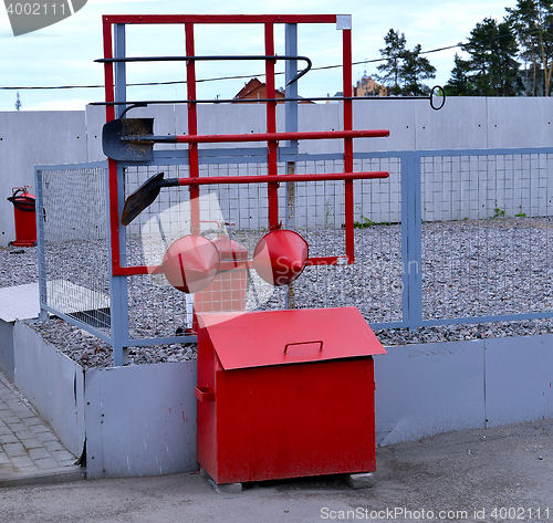 Image of  Fire Shield on the wall. Set primary fire extinguishing equipment.