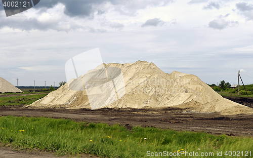 Image of  Yellow excavator working digging in sand quarry