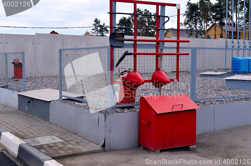 Image of  Fire Shield on the wall. Set primary fire extinguishing equipment.