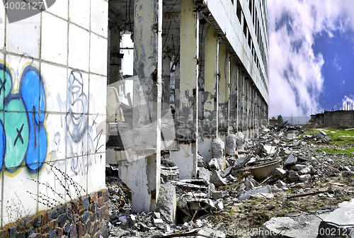 Image of Pieces of Metal and Stone are Crumbling from Demolished Building Floors