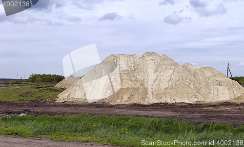 Image of  Yellow excavator working digging in sand quarry