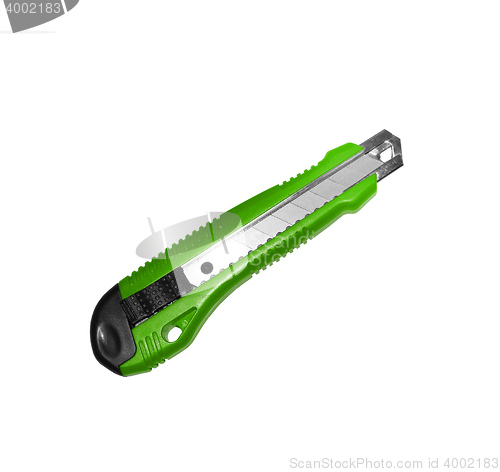 Image of Green stationery knife on a white background