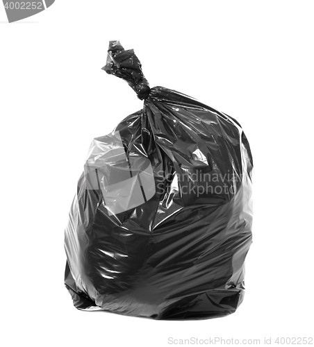 Image of Black garbage bag isolated on white