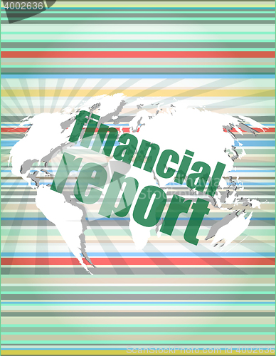 Image of financial report word on digital screen, mission control interface hi technology vector quotation marks with thin line speech bubble. concept of citation, info, testimonials, notice, textbox. flat sty