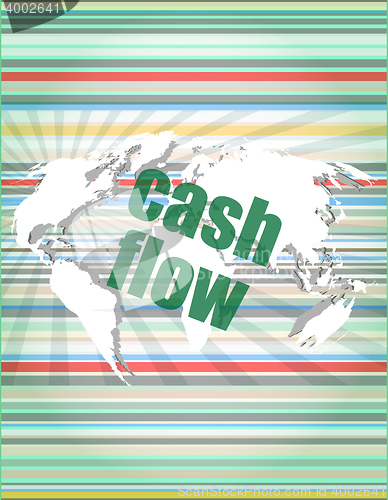 Image of business words cash flow on digital screen showing financial success vector quotation marks with thin line speech bubble. concept of citation, info, testimonials, notice, textbox. flat style trend des